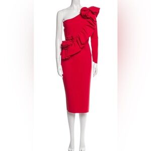 Chiara Boni Chic Red One-Shoulder Dress With Rosette